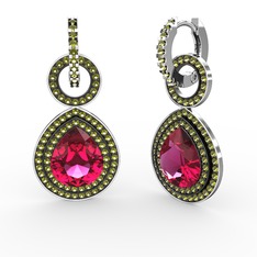 Rodolit garnet ve peridot 14 ayar beyaz altın küpe