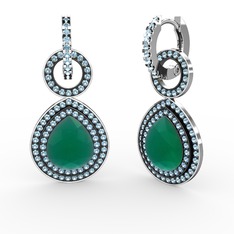 Matla Damla Küpe - Kök zümrüt ve akuamarin 14 ayar beyaz altın küpe #drknhp