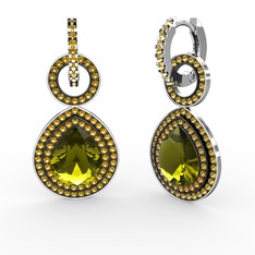Peridot ve sitrin 8 ayar beyaz altın küpe