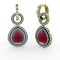 Matla Damla Küpe - Kök yakut ve akuamarin 8 ayar altın küpe #esv8oy