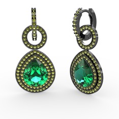 Yeşil kuvars ve peridot 925 ayar siyah rodyum kaplama gümüş küpe
