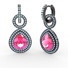 Matla Damla Küpe - Pembe kuvars ve akuamarin 925 ayar siyah rodyum kaplama gümüş küpe #fbwuha