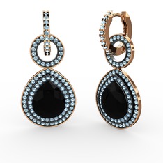 Matla Damla Küpe - Siyah zirkon ve akuamarin 18 ayar rose altın küpe #fc2x2h