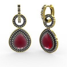 Matla Damla Küpe - Kök yakut ve dumanlı kuvars 8 ayar altın küpe #feutvg