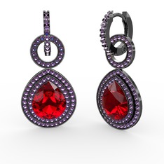 Matla Damla Küpe - Garnet ve ametist 925 ayar siyah rodyum kaplama gümüş küpe #fh3law