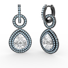 Matla Damla Küpe - Swarovski ve akuamarin 925 ayar siyah rodyum kaplama gümüş küpe #fvk2fr