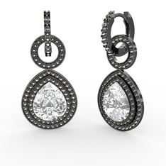 Swarovski ve dumanlı kuvars 925 ayar siyah rodyum kaplama gümüş küpe