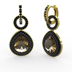 Matla Damla Küpe - Dumanlı kuvars ve siyah zirkon 14 ayar altın küpe #hd2u6u