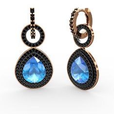 Akuamarin ve siyah zirkon 925 ayar rose altın kaplama gümüş küpe