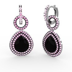 Matla Damla Küpe - Siyah zirkon ve pembe kuvars 18 ayar beyaz altın küpe #hgyod6