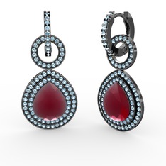 Matla Damla Küpe - Kök yakut ve akuamarin 925 ayar siyah rodyum kaplama gümüş küpe #iezvpw