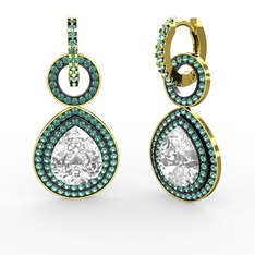 Matla Damla Küpe - Swarovski ve yeşil kuvars 14 ayar altın küpe #ih1doe