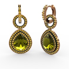 Matla Damla Küpe - Peridot ve sitrin 8 ayar rose altın küpe #in9fml