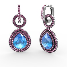 Akuamarin ve rodolit garnet 14 ayar beyaz altın küpe