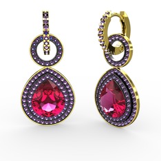 Matla Damla Küpe - Rodolit garnet ve ametist 8 ayar altın küpe #j35o4d