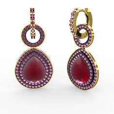 Kök yakut ve rodolit garnet 14 ayar altın küpe