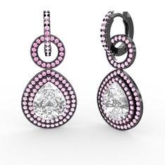 Swarovski ve pembe kuvars 925 ayar siyah rodyum kaplama gümüş küpe