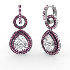 Beyaz zirkon ve rodolit garnet 14 ayar beyaz altın küpe
