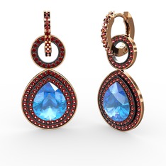 Akuamarin ve garnet 925 ayar rose altın kaplama gümüş küpe