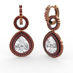 Beyaz zirkon ve garnet 8 ayar rose altın küpe