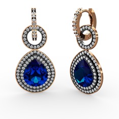 Lab safir ve swarovski 8 ayar rose altın küpe