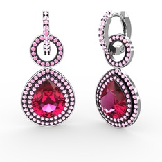 Rodolit garnet ve pembe kuvars 925 ayar gümüş küpe