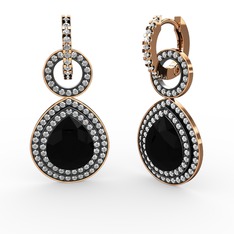 Matla Damla Küpe - Siyah zirkon ve beyaz zirkon 14 ayar rose altın küpe #onqq1v