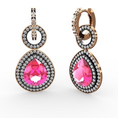 Pembe kuvars ve beyaz zirkon 18 ayar rose altın küpe