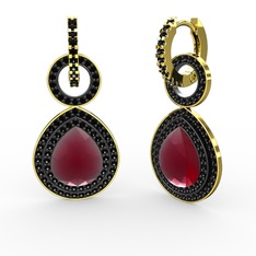 Matla Damla Küpe - Kök yakut ve siyah zirkon 18 ayar altın küpe #pfibco