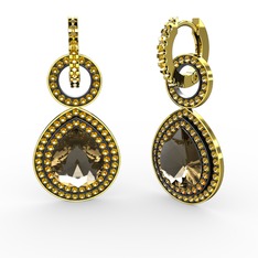 Matla Damla Küpe - Dumanlı kuvars ve sitrin 18 ayar altın küpe #pfo93v