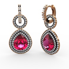 Rodolit garnet ve beyaz zirkon 925 ayar rose altın kaplama gümüş küpe