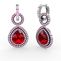 Garnet ve pembe kuvars 925 ayar gümüş küpe