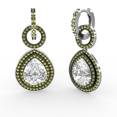 Swarovski ve peridot 14 ayar beyaz altın küpe