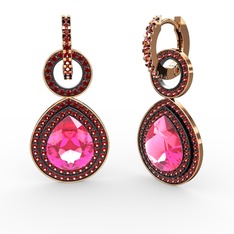 Pembe kuvars ve garnet 8 ayar rose altın küpe