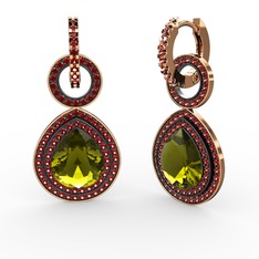 Matla Damla Küpe - Peridot ve garnet 14 ayar rose altın küpe #qizq3p