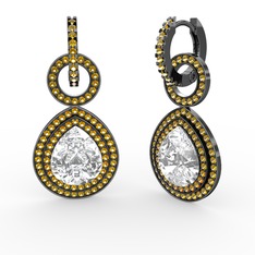 Matla Damla Küpe - Swarovski ve sitrin 925 ayar siyah rodyum kaplama gümüş küpe #r3oaoi