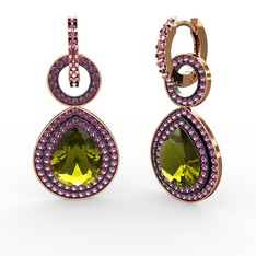 Peridot ve rodolit garnet 14 ayar rose altın küpe