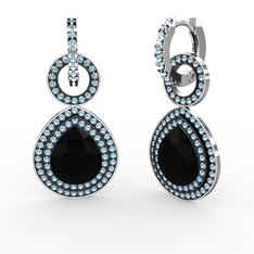 Matla Damla Küpe - Siyah zirkon ve akuamarin 8 ayar beyaz altın küpe #rfd4t3