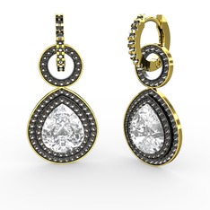 Beyaz zirkon ve dumanlı kuvars 18 ayar altın küpe