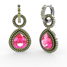 Pembe kuvars ve peridot 8 ayar beyaz altın küpe