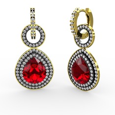 Matla Damla Küpe - Garnet ve beyaz zirkon 8 ayar altın küpe #skxhvy