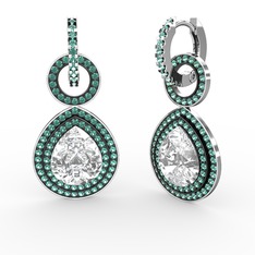 Swarovski ve yeşil kuvars 8 ayar beyaz altın küpe