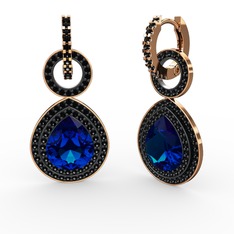 Matla Damla Küpe - Lab safir ve siyah zirkon 8 ayar rose altın küpe #t3qls