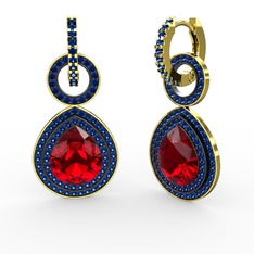 Matla Damla Küpe - Garnet ve lab safir 8 ayar altın küpe #tgyvxf