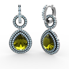 Matla Damla Küpe - Peridot ve akuamarin 8 ayar beyaz altın küpe #u5353i