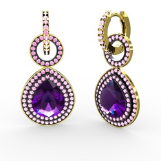 Matla Damla Küpe - Ametist ve pembe kuvars 925 ayar altın kaplama gümüş küpe #ve9pua