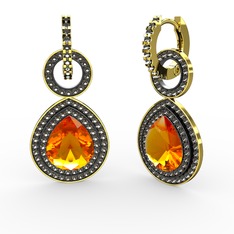 Matla Damla Küpe - Sitrin ve dumanlı kuvars 18 ayar altın küpe #vfkupg