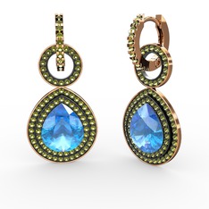 Akuamarin ve peridot 8 ayar rose altın küpe
