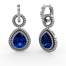 Lab safir ve swarovski 18 ayar beyaz altın küpe