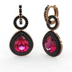 Rodolit garnet ve siyah zirkon 14 ayar rose altın küpe